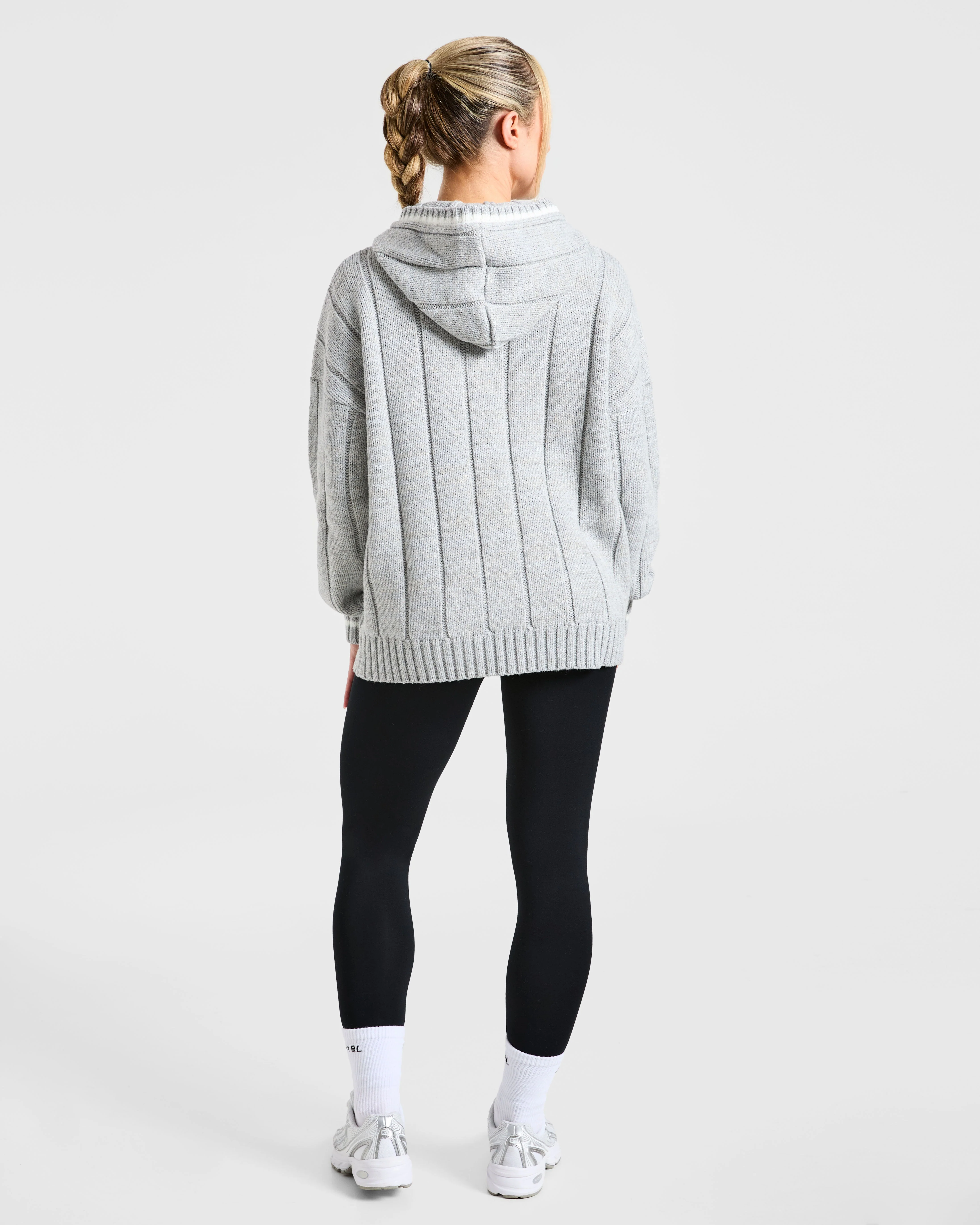 Athletics Oversized Knitted Hoodie - Grijs Marl - Image 4