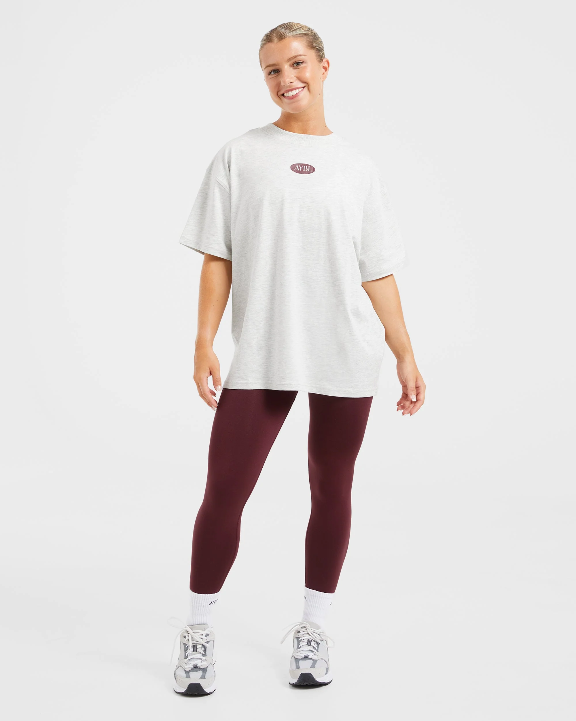 AYBL Lifestyle Oversized T Shirt - Heather Grijs/Burgundy - Image 3