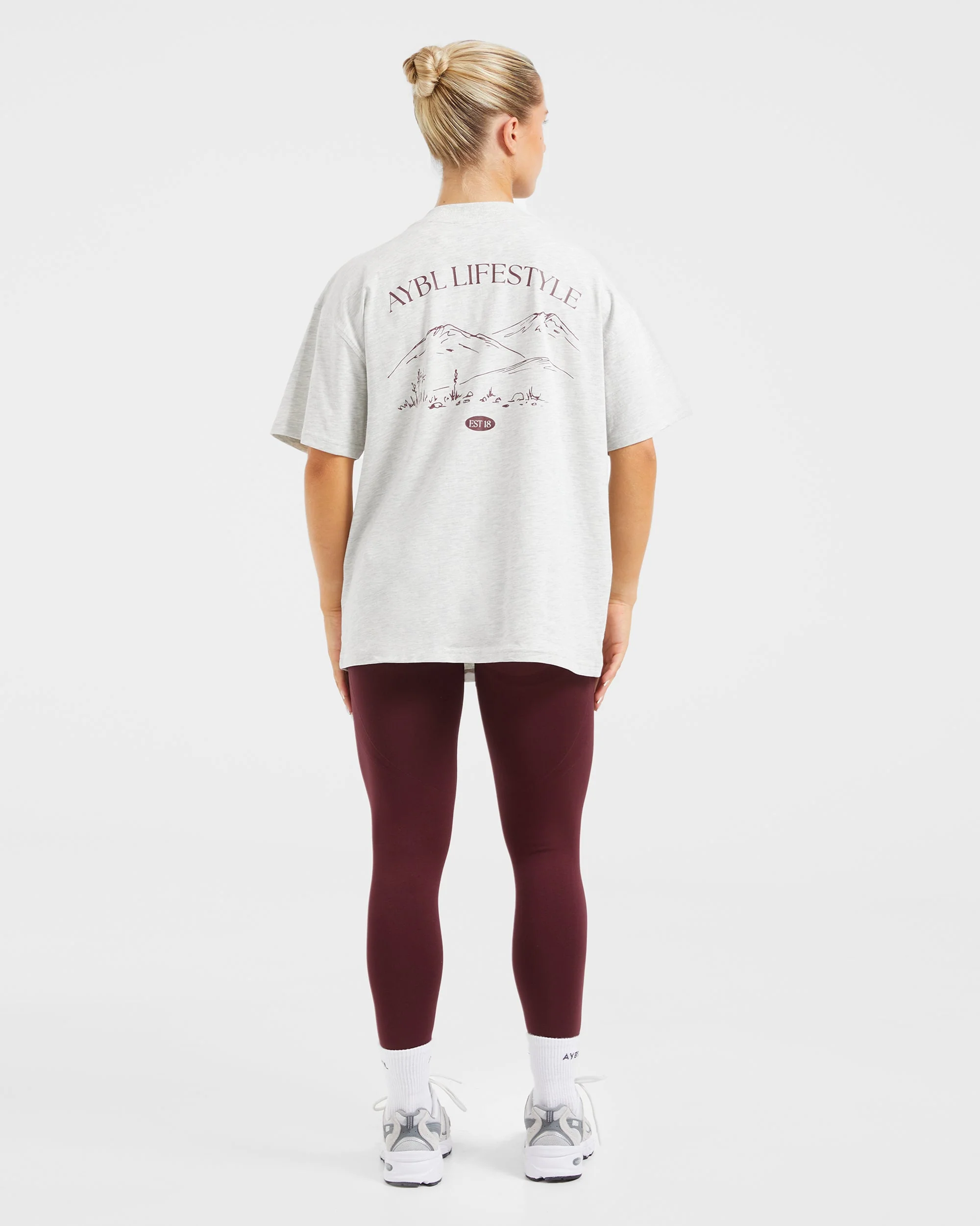 AYBL Lifestyle Oversized T Shirt - Heather Grijs/Burgundy - Image 4