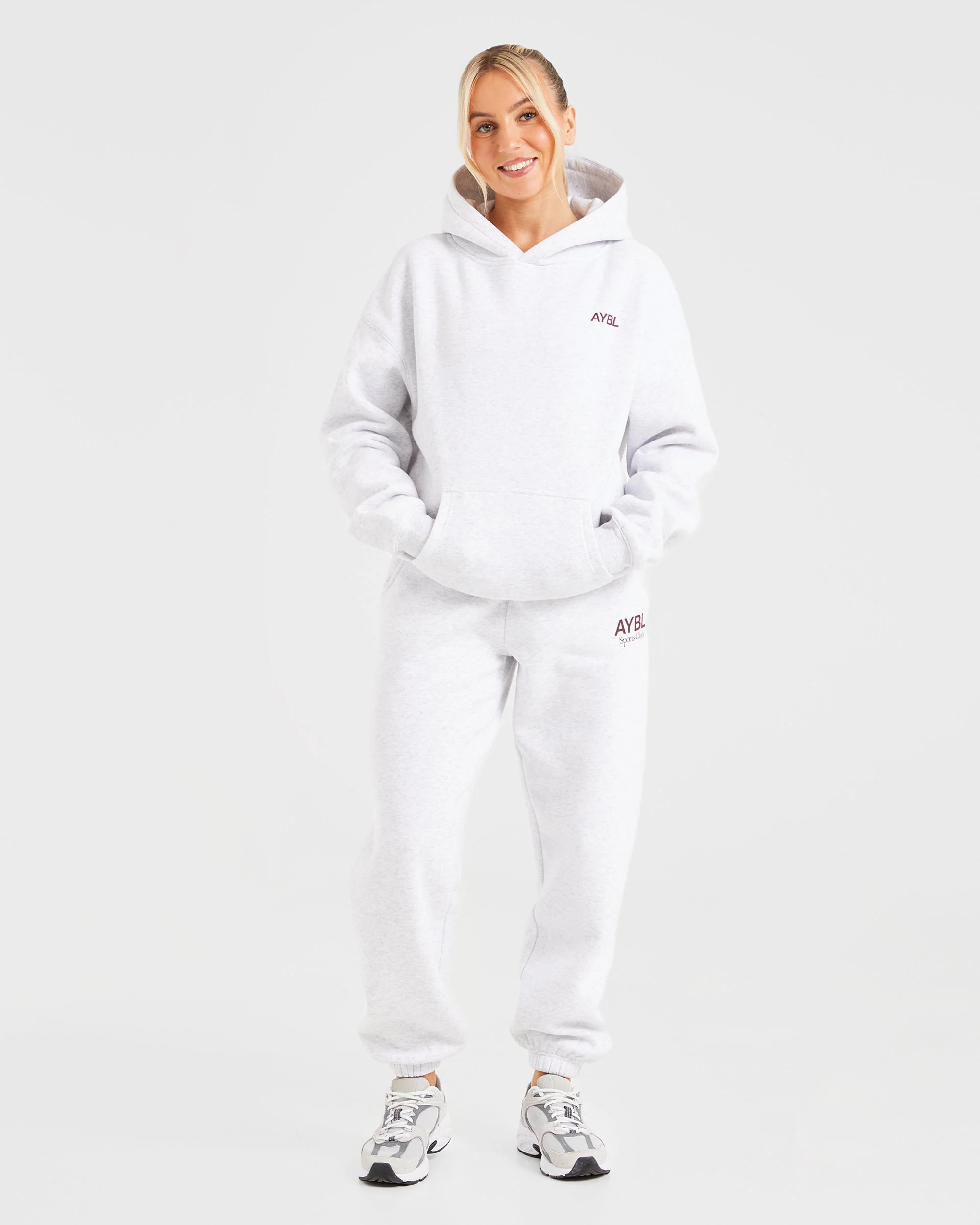 AYBL Sports Club Oversized Hoodie - Grijs Marl/Burgundy - Image 3