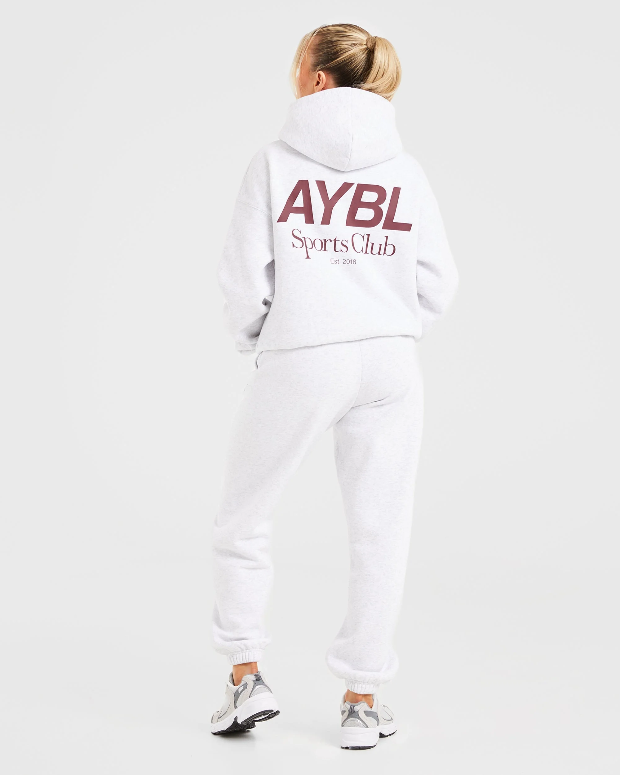 AYBL Sports Club Oversized Hoodie - Grijs Marl/Burgundy - Image 4