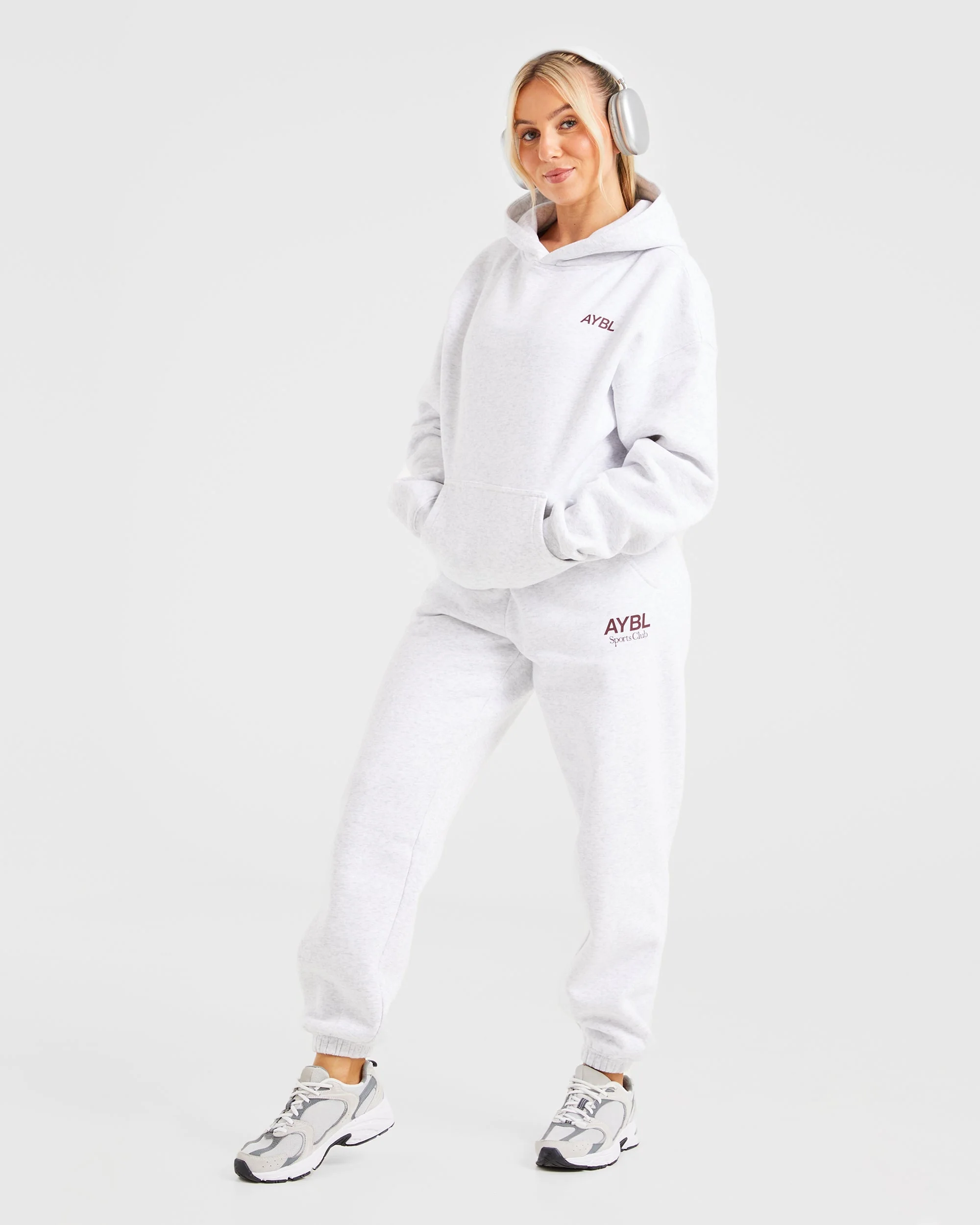 AYBL Sports Club Oversized Hoodie - Grijs Marl/Burgundy - Image 7