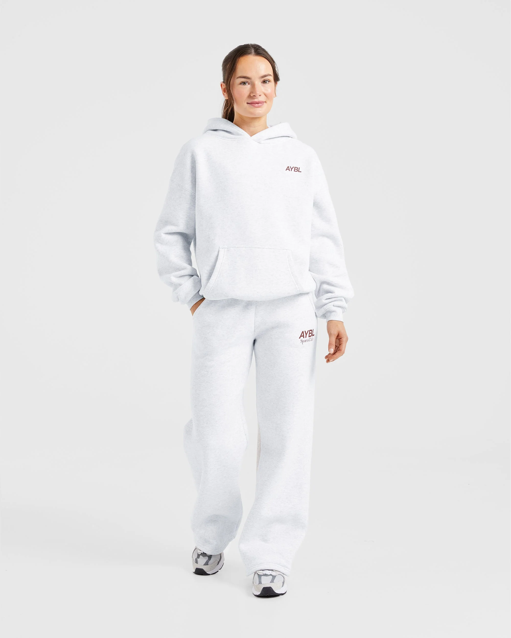 AYBL Sports Club Oversized Straight Leg Joggers - Grijs Marl/Burgundy - Image 3