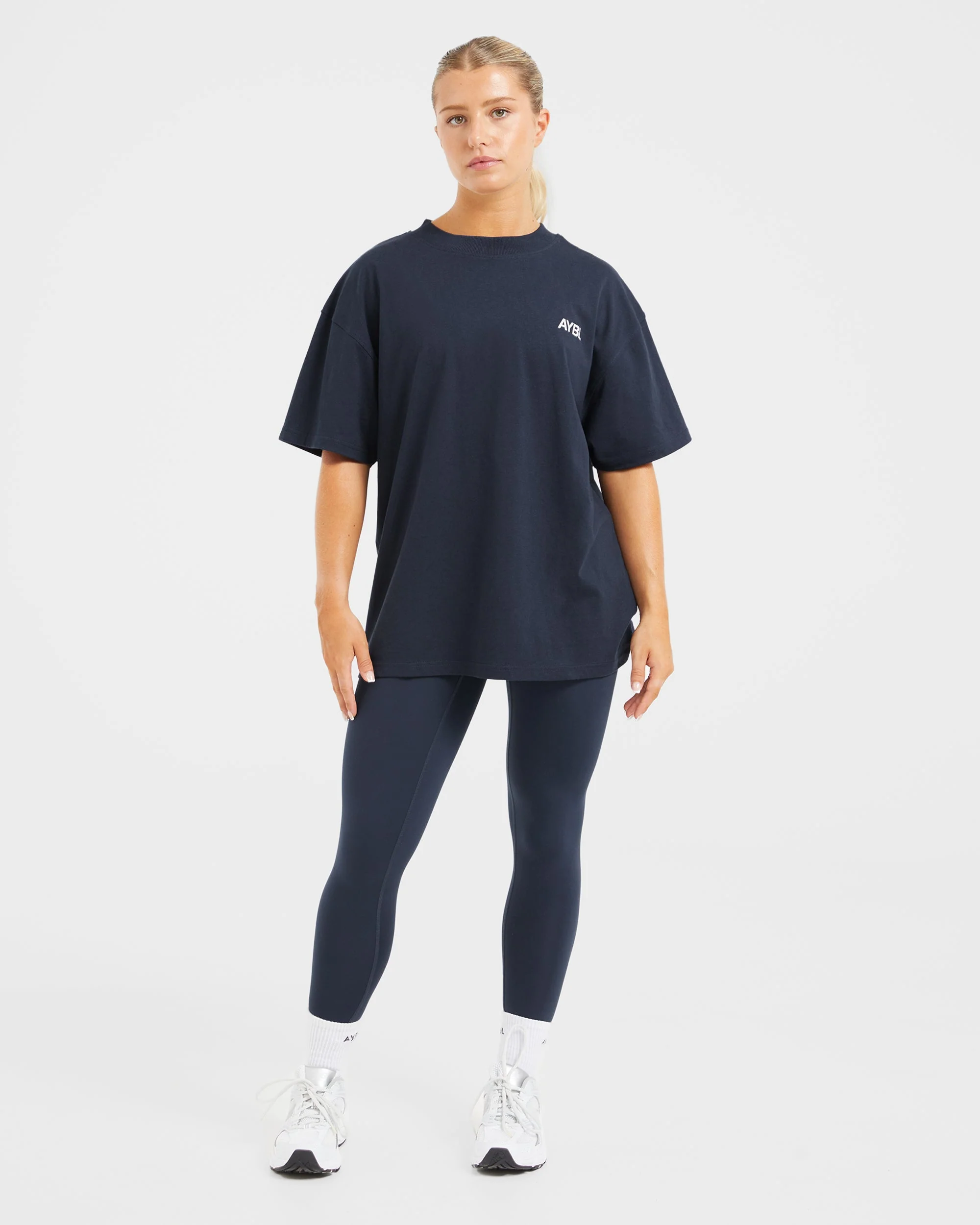 AYBL Sports Club Oversized T Shirt - Navy/Off Wit - Image 3