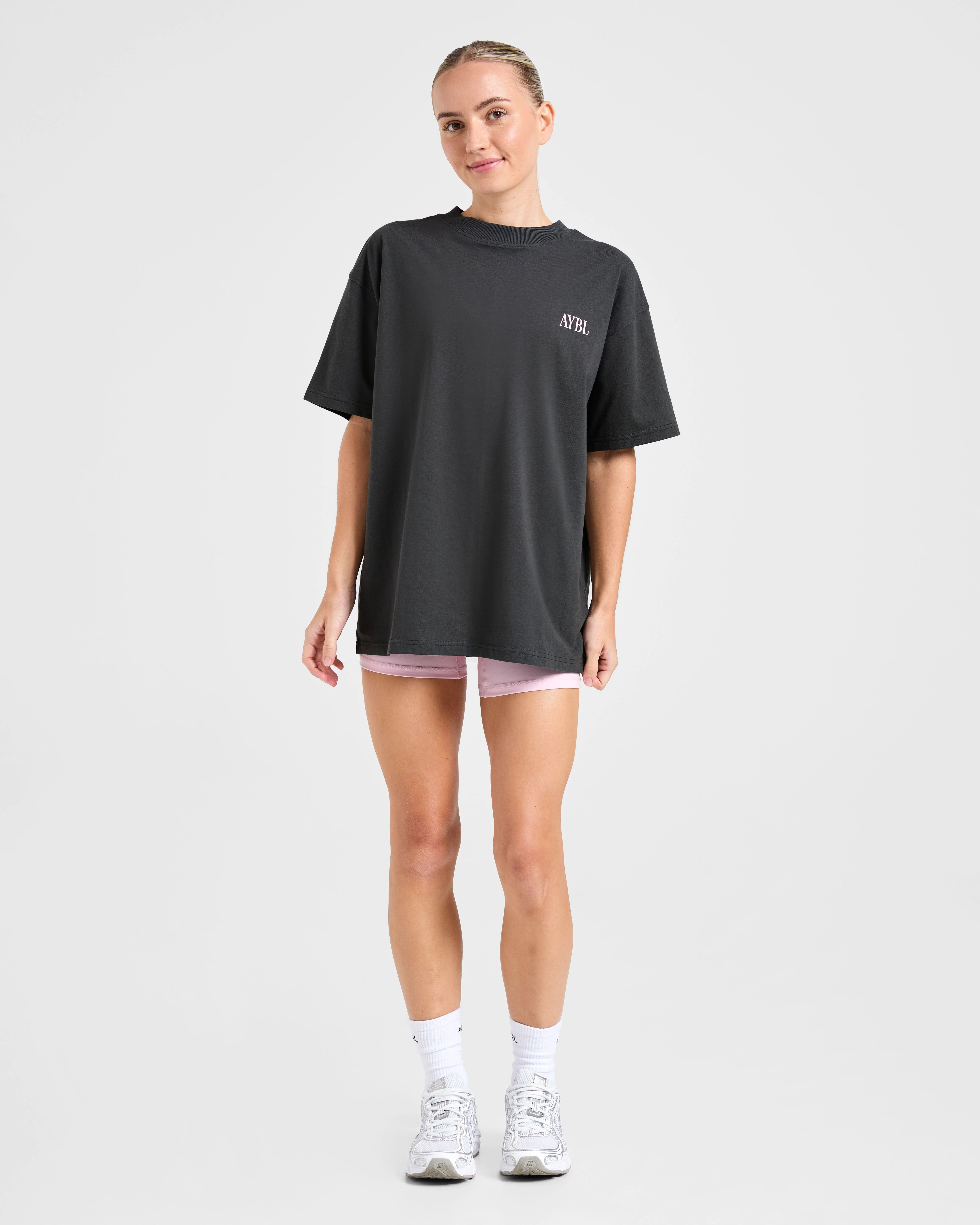 AYBL Strength Studio Oversized T Shirt - Charcoal/Roze - Image 3