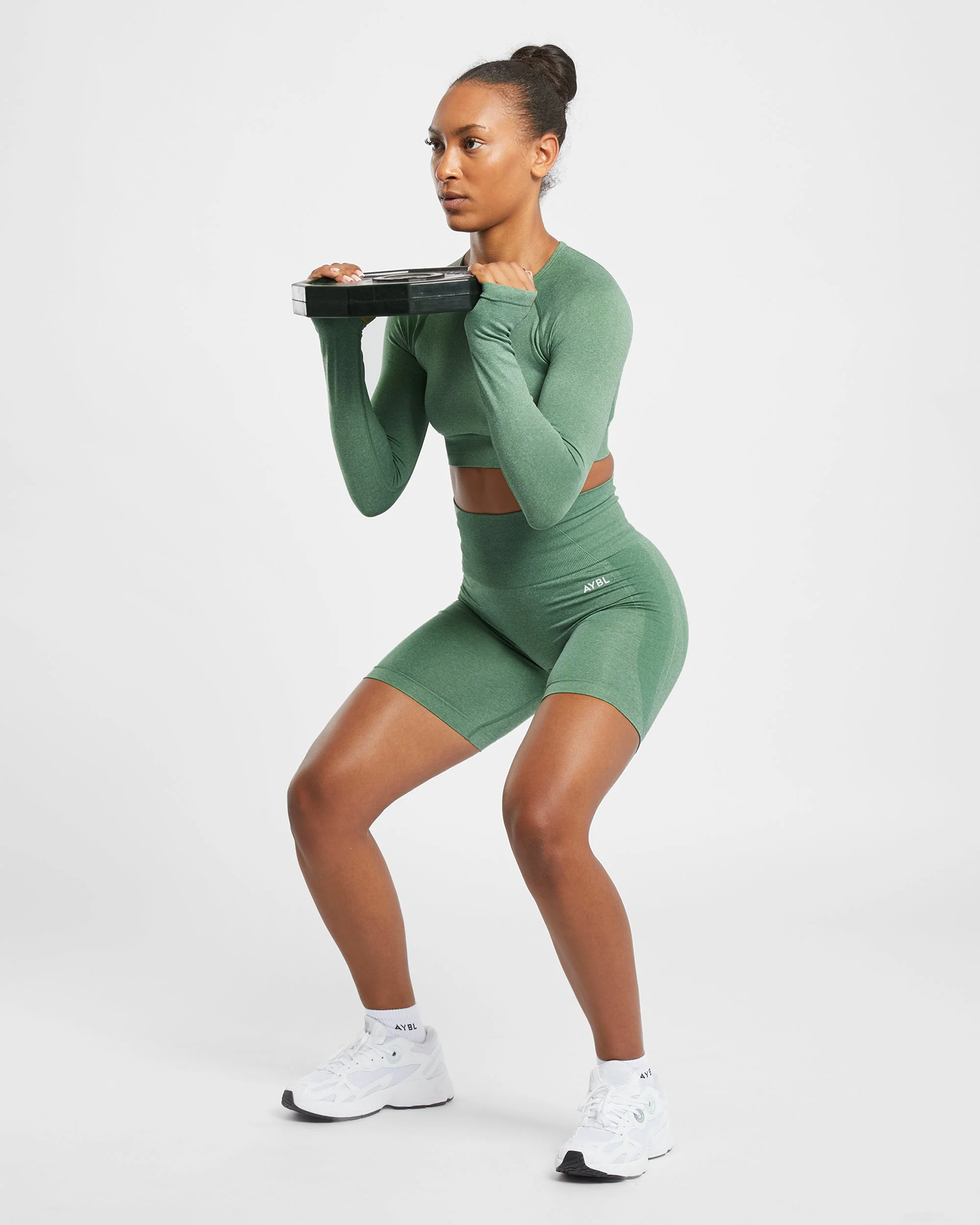 Empower Seamless Long Sleeve Crop Top - Olive Marl - Image 8