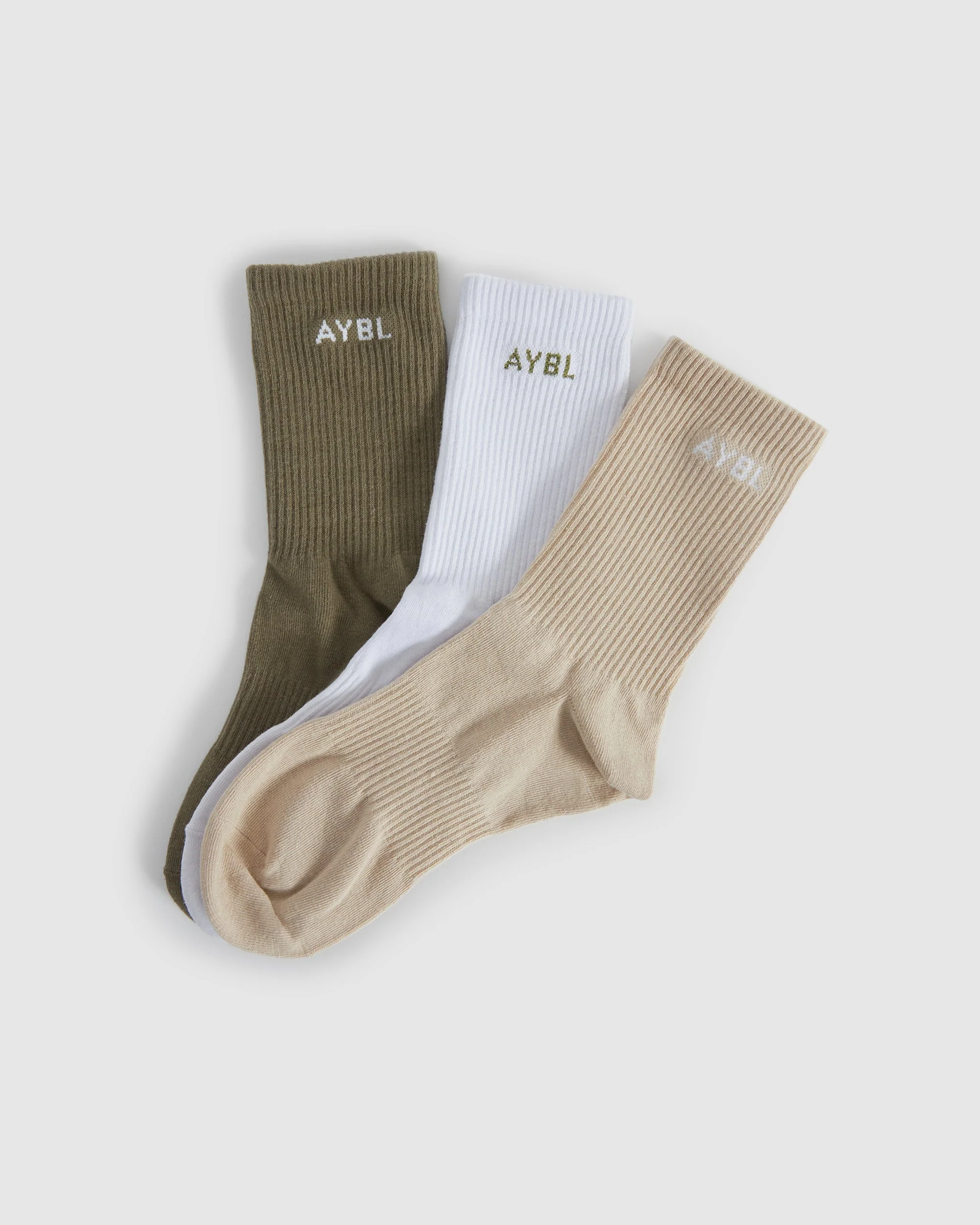 Everyday Crew Socks (3 Pack) - Khaki/Beige/Wit - Image 5