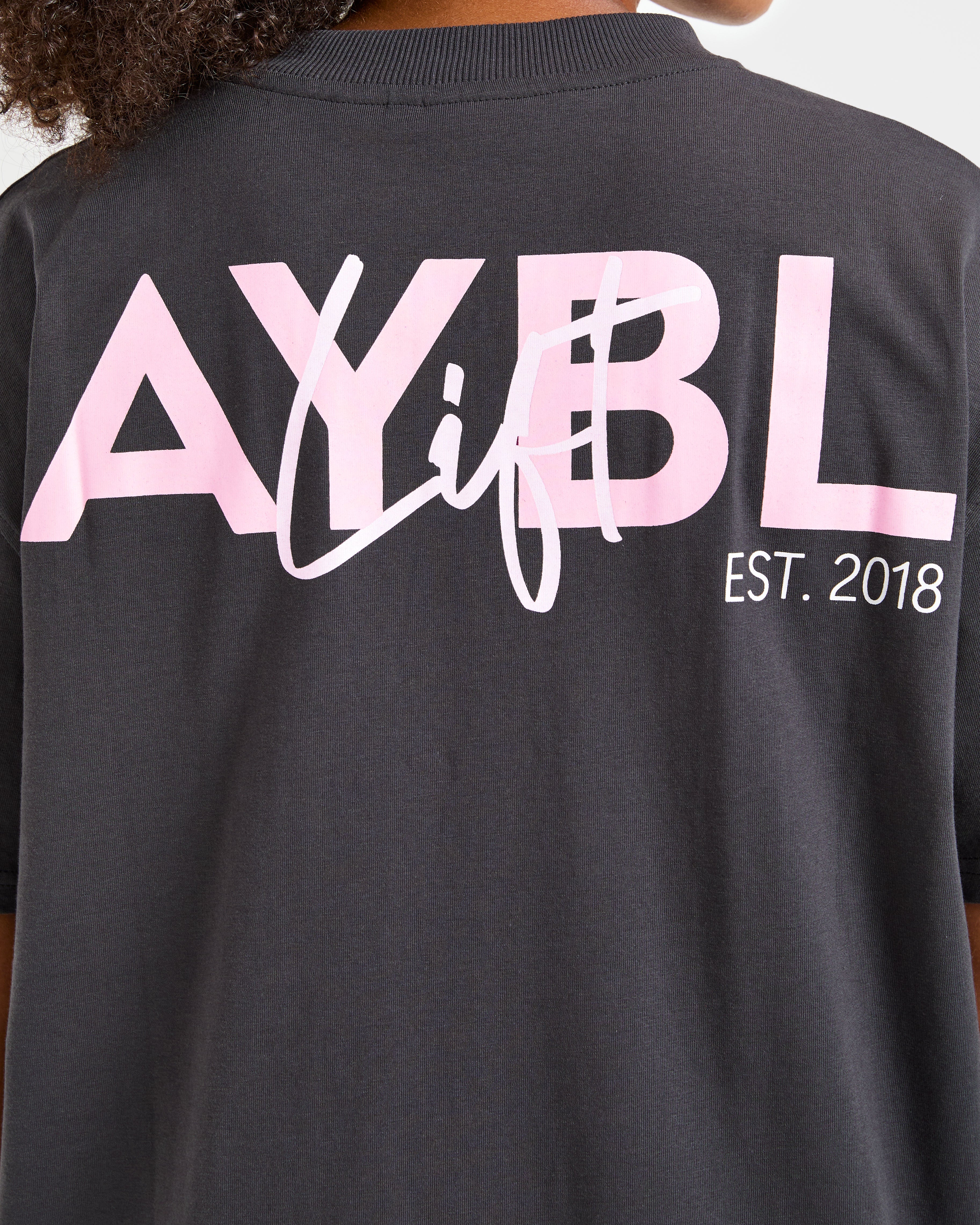 Lift Graphic Oversized T Shirt - Charcoal/Roze - Image 6