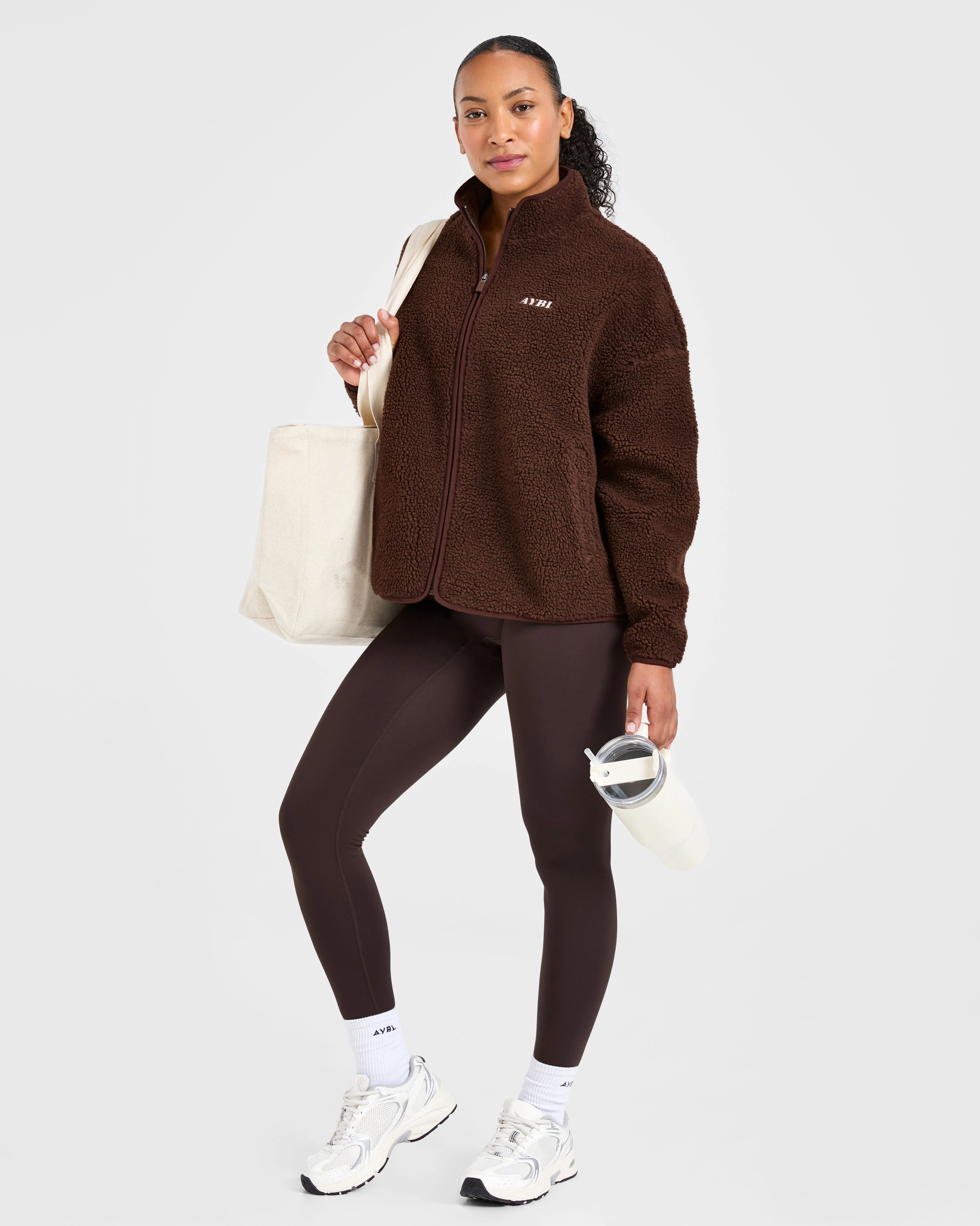 Oversized Zip Up Fleece Jacket - Bruin - Image 7
