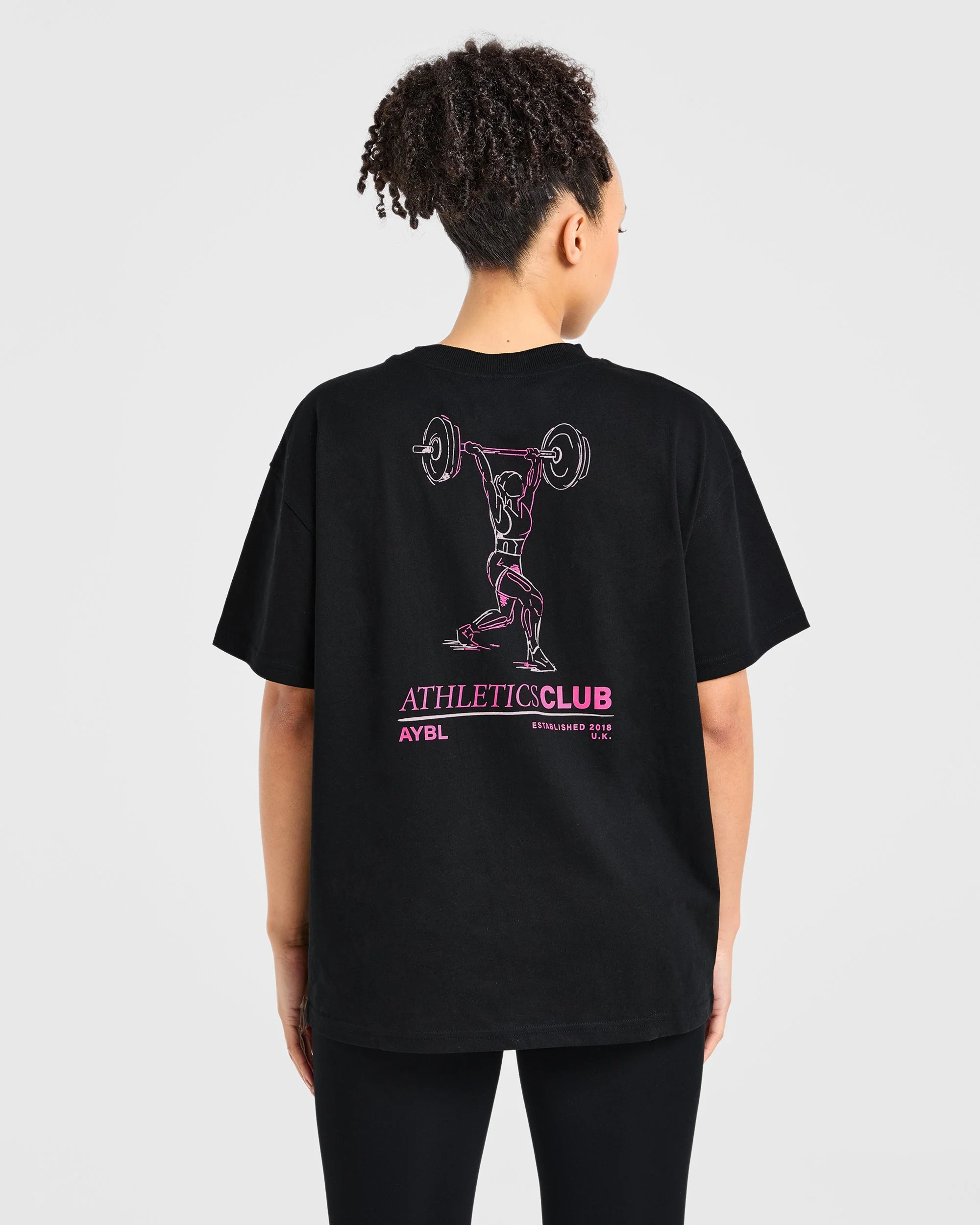 Power Lifting Illustration T Shirt - Zwart/Roze