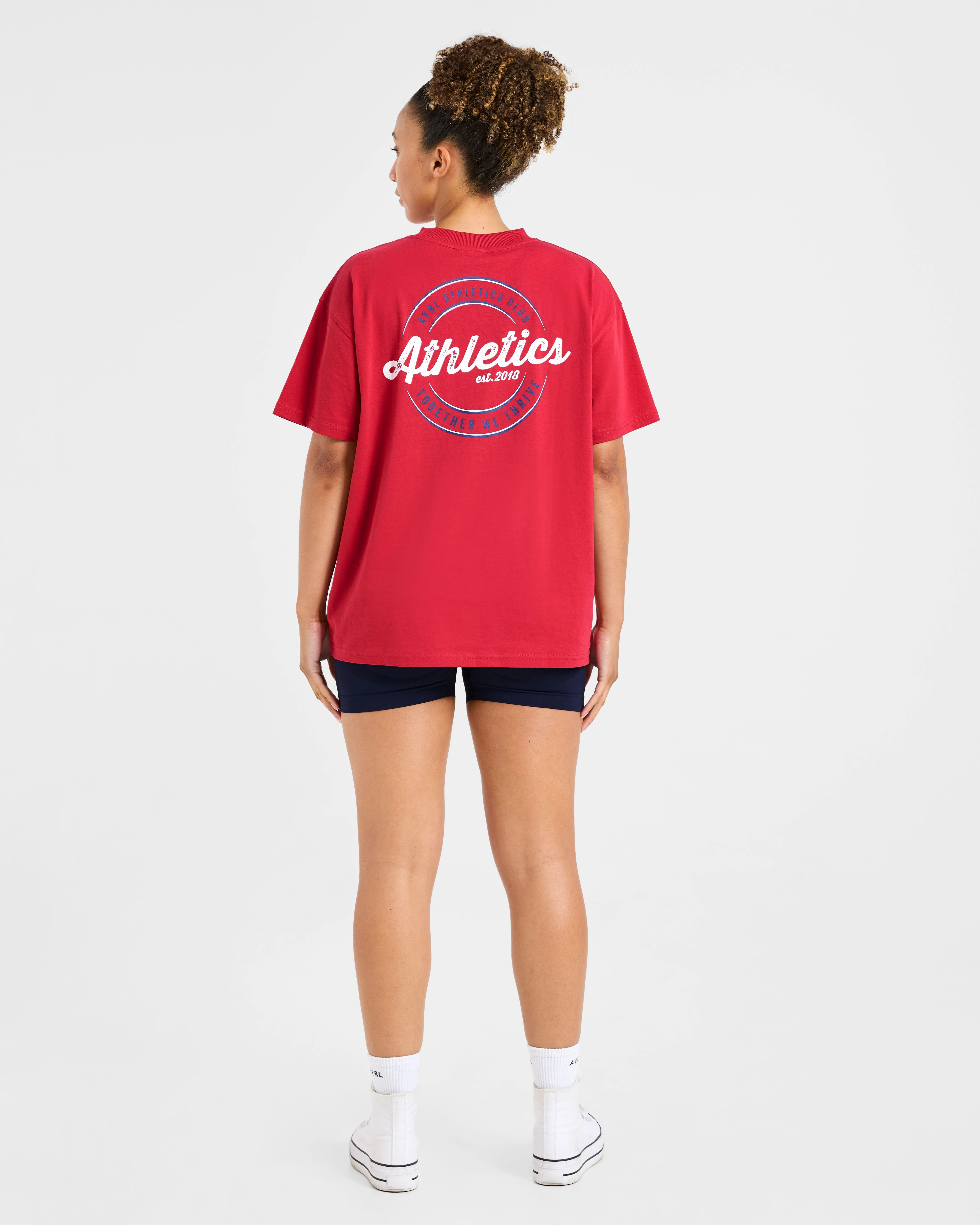 Retro Athletics Club Oversized T Shirt - Rood/Blauw - Image 4