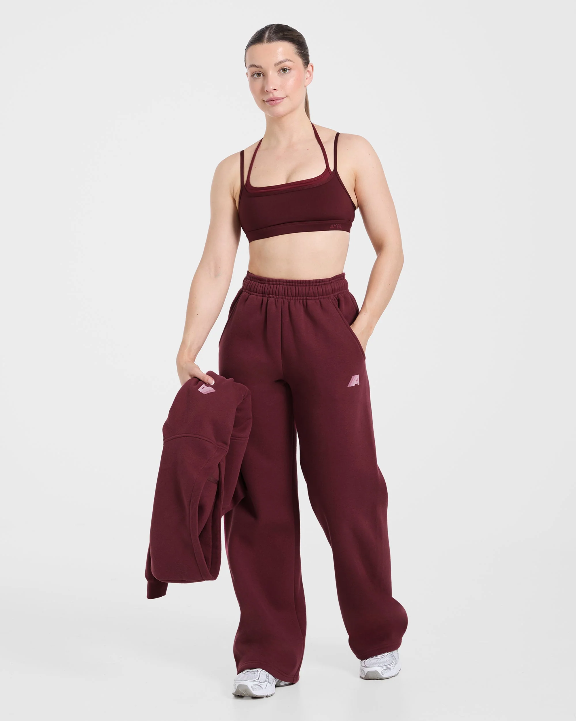Retro Athletics Oversized Straight Leg Joggers - Deep Raspberry/Roze - Image 8