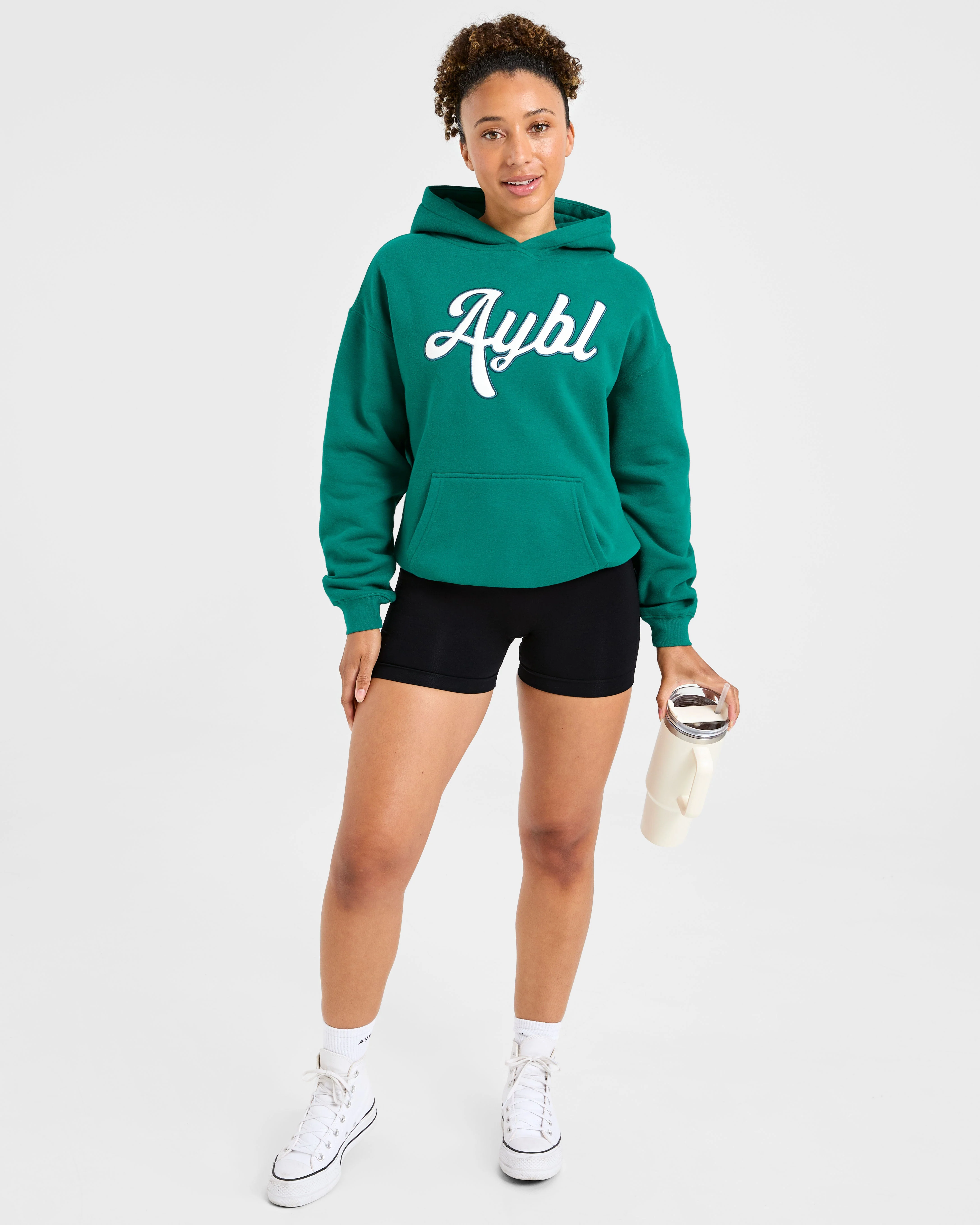 Script Embroidered Oversized Hoodie - Sports Groen - Image 7