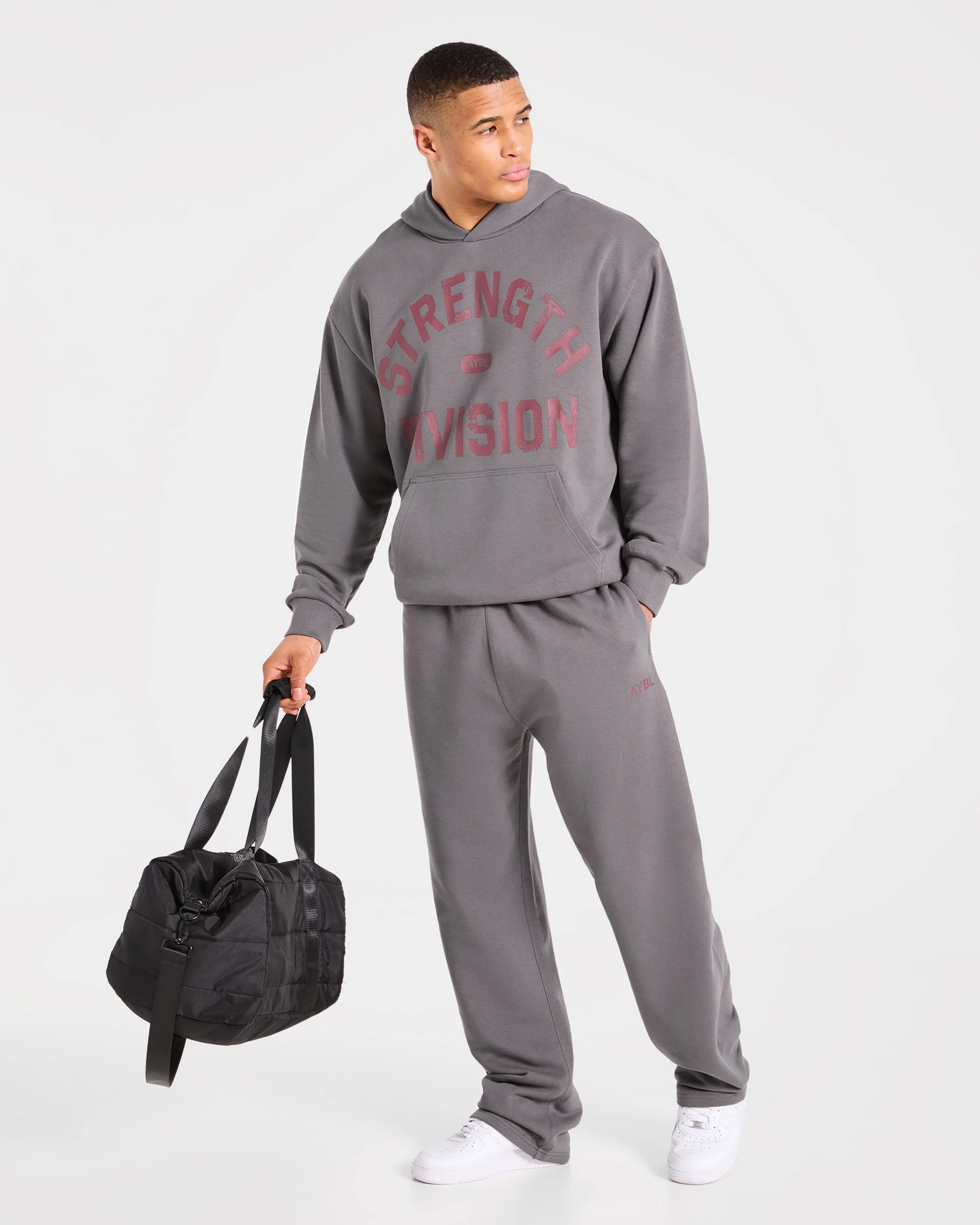 Strength Division Oversized Straight Leg Joggers - Charcoal/Rood - Image 8