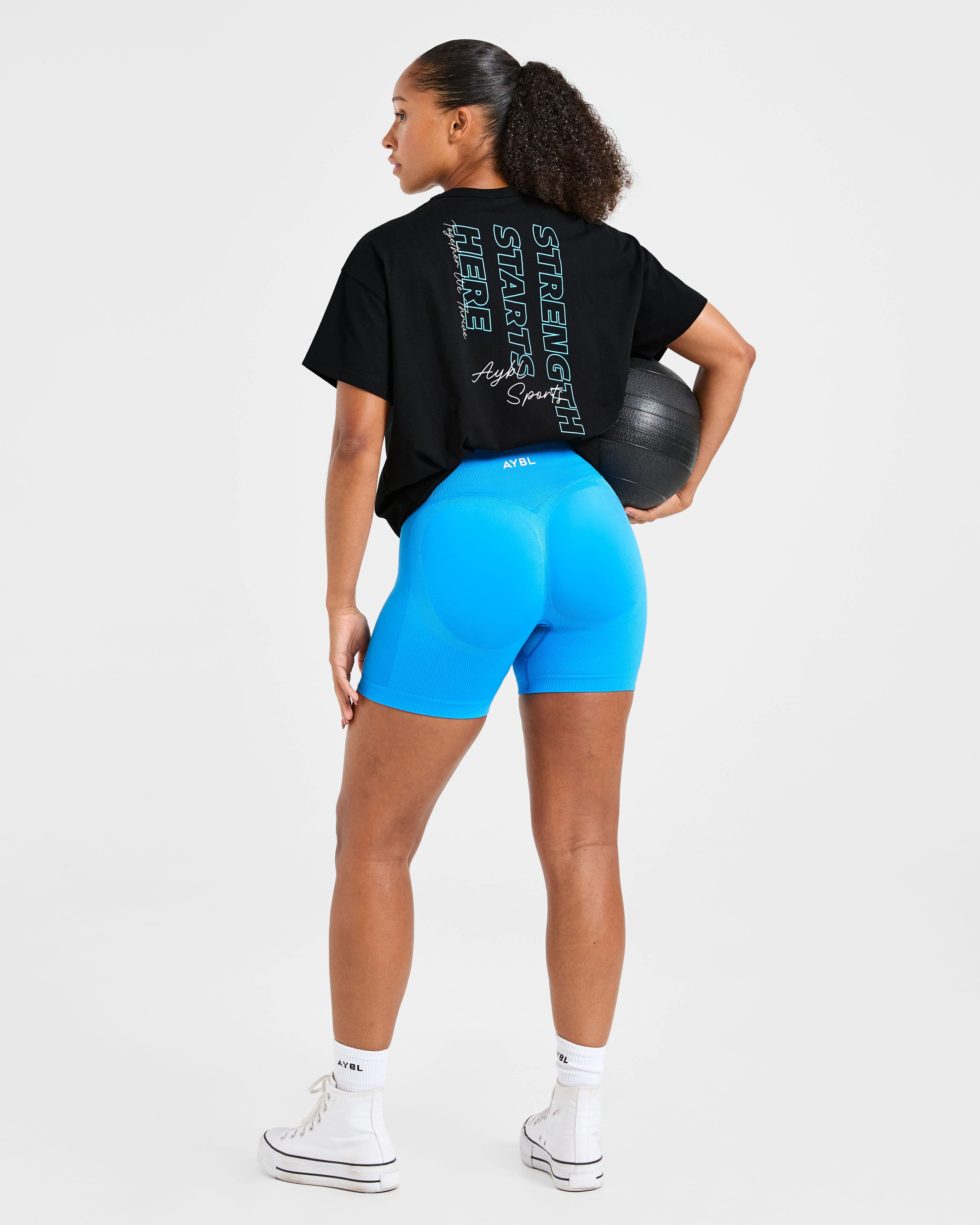 Strength Starts Here Oversized T Shirt - Zwart/Blauw - Image 8