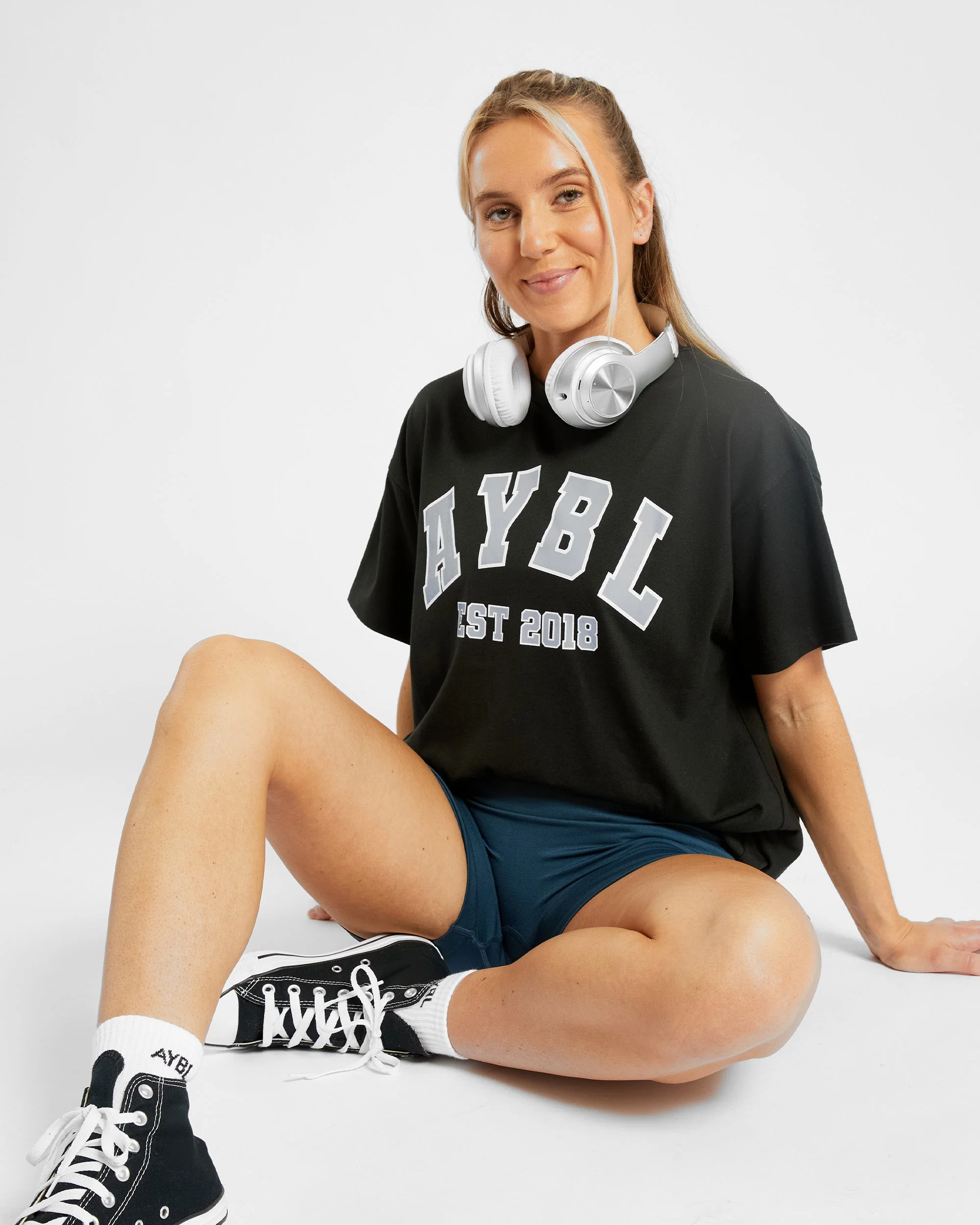 Varsity Oversized T Shirt - Zwart/Blauw - Image 13