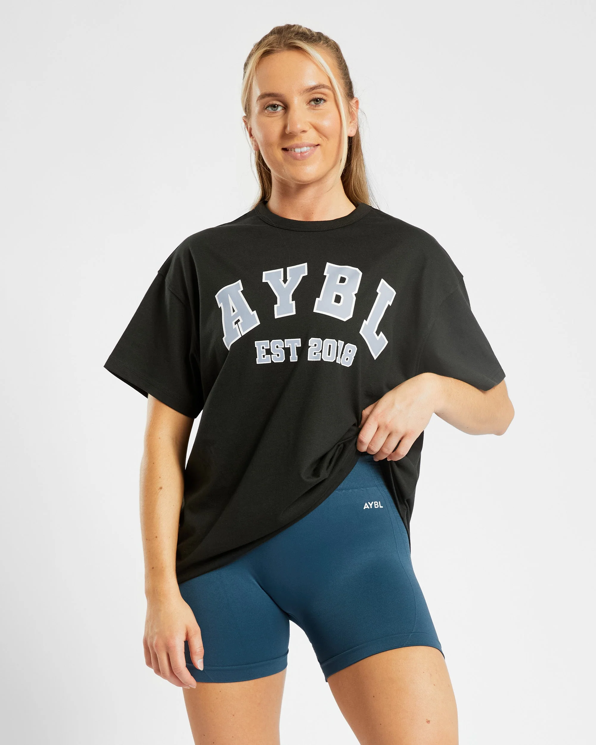Varsity Oversized T Shirt - Zwart/Blauw - Image 14