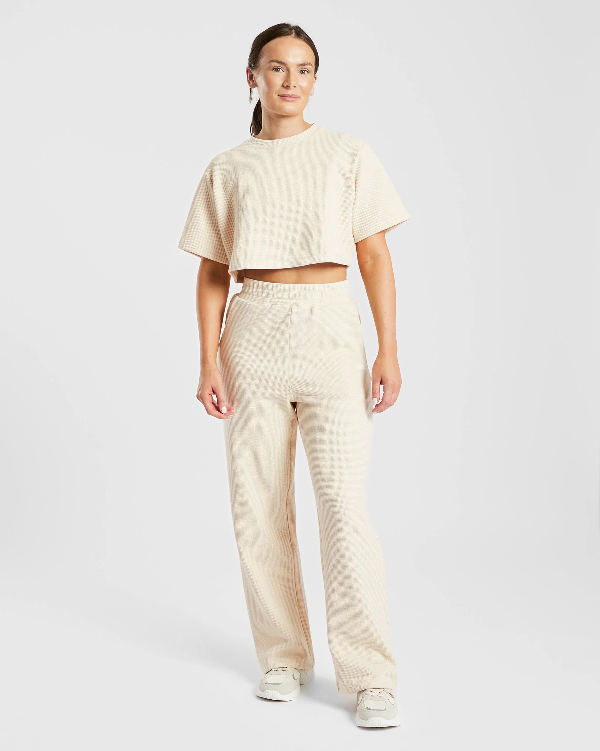 Waffle Straight Leg Joggers - Beige - Image 3