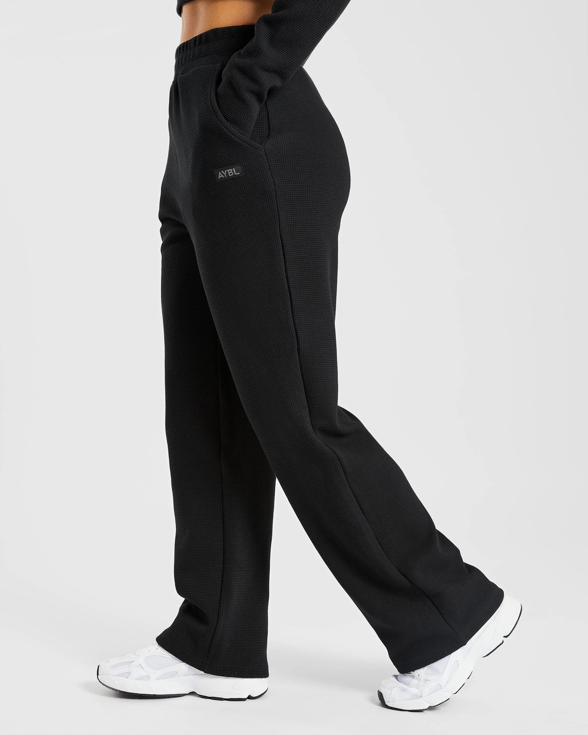 Waffle Straight Leg Joggers - Zwart - Image 6